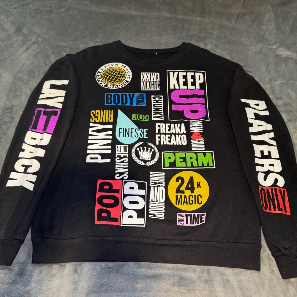 Bruno Mars Black Graphic Sweatshirt Long Sleeve Crewneck Sweatshirt 24K Magic